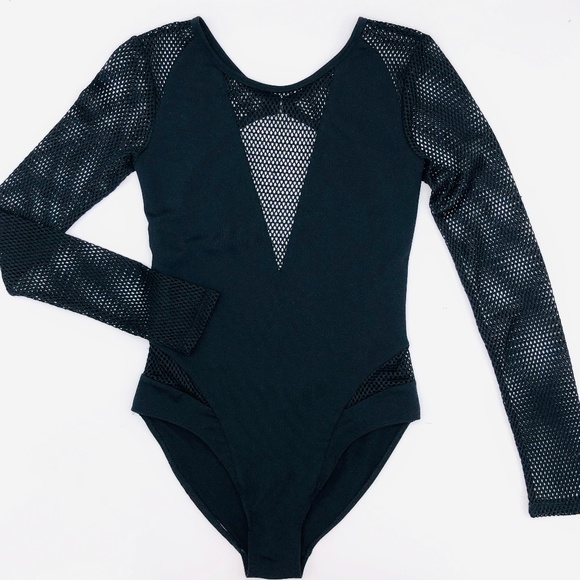 SOLOW Tops - Solow Black V-Neck Mesh Sleeve Bodysuit